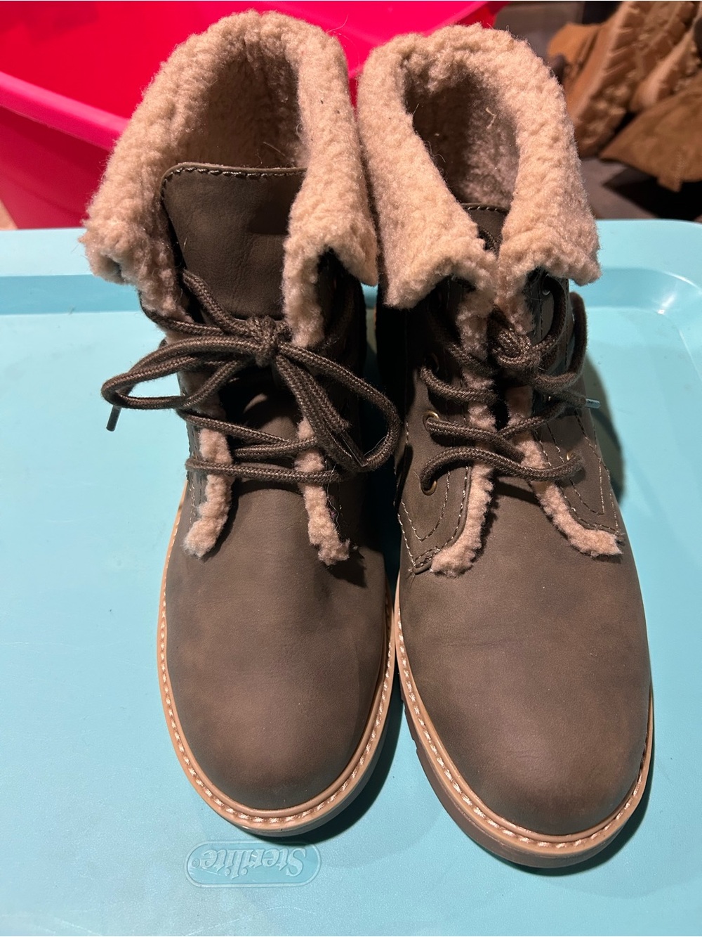 Women’s Faux-Shearling Lace-Up Ankle Boots - Olive